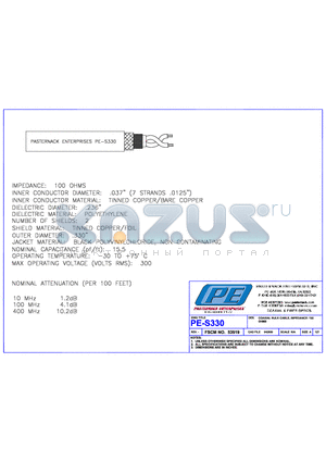 PE-S330 datasheet - COAXIAL BULK CABLE IMPEDANCE;100 OHMS