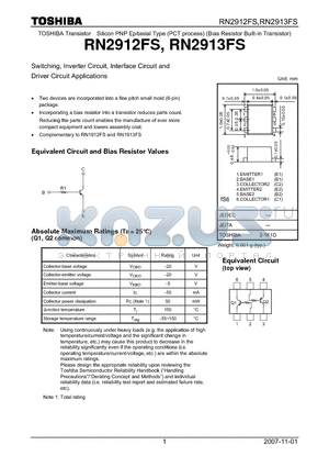 RN2913FS datasheet - Switching, Inverter Circuit, Interface Circuit and Driver Circuit Applications