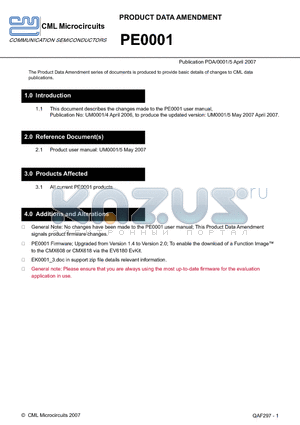 PE0001 datasheet - The Product Data Amendment series of documents