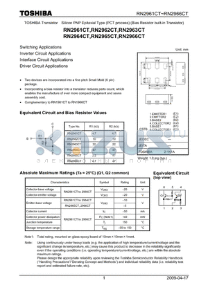 RN2962CT datasheet - Switching Applications Inverter Circuit Applications Interface Circuit Applications Driver Circuit Applications