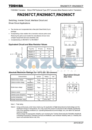 RN2967CT datasheet - Switching, Inverter Circuit, Interface Circuit and Driver Circuit Applications