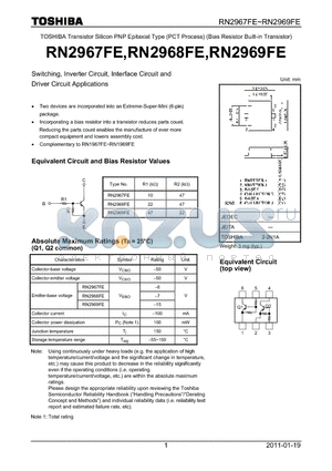 RN2967FE datasheet - Switching, Inverter Circuit, Interface Circuit and Driver Circuit Applications