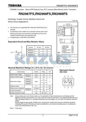 RN2967FS datasheet - Switching, Inverter Circuit, Interface Circuit and Driver Circuit Applications