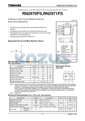 RN2970FS datasheet - Switching, Inverter Circuit, Interface Circuit and Driver Circuit Applications