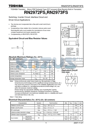 RN2972FS datasheet - Switching, Inverter Circuit, Interface Circuit and Driver Circuit Applications