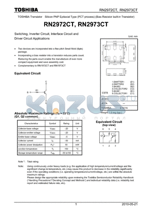 RN2973CT datasheet - Switching, Inverter Circuit, Interface Circuit and Driver Circuit Applications