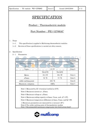 PE1-12706AC datasheet - Thermoelectric module