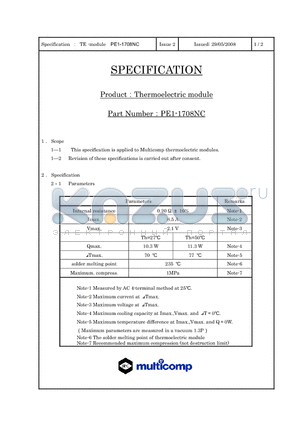 PE1-1708NC datasheet - Thermoelectric module