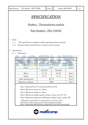PE1-7107AC datasheet - Thermoelectric module