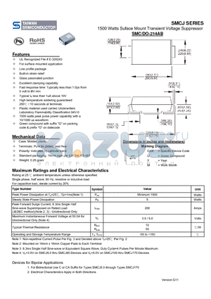 SMCJ5.0A datasheet - 1500 Watts Suface Mount Transient Voltage Suppressor