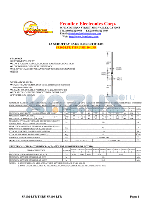 SR1010-LFR datasheet - 1A SCHOTTKY BARRIER RECTIFIERS