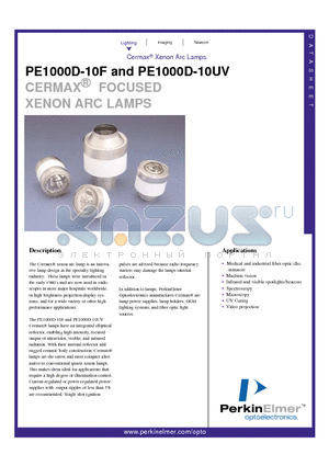 PE1000D-10UV datasheet - CERMAX FOCUSED XENON ARC LAMPS