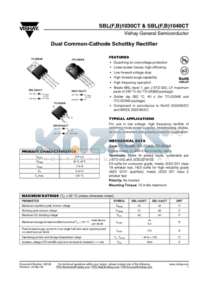 SBLB1040CTHE3/81 datasheet - Dual Common-Cathode Schottky Rectifier