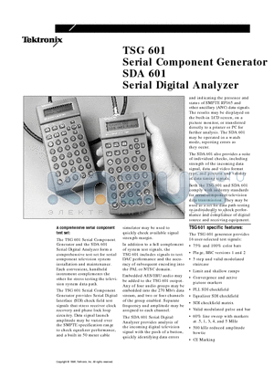 TSG601 datasheet - TSG 601 Serial Component Generator, SDA 601 Serial Digital Analyzer