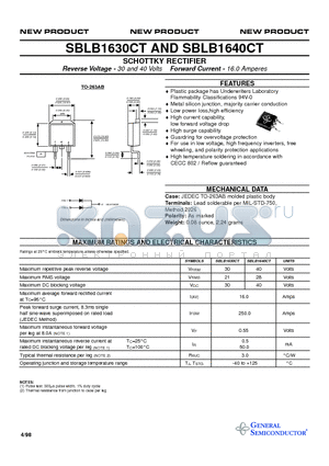 SBLB1630CT datasheet - SCHOTTKY RECTIFIER