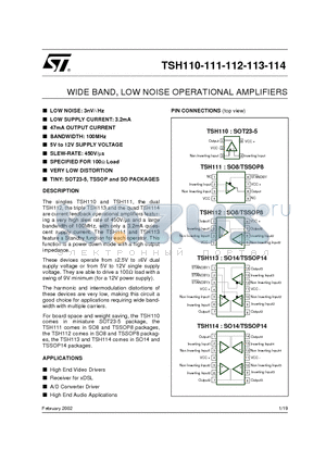 TSH110 datasheet - WIDE BAND, LOW NOISE OPERATIONAL AMPLIFIERS