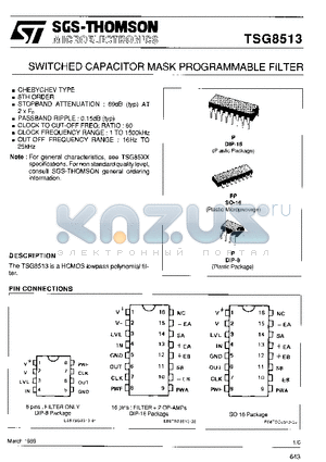 TSG8513XJ datasheet - SWITCHED CAPACTIOR MASK PROGRAMMABLE FILTER