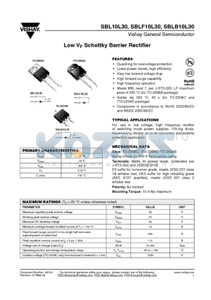 SBLB10L30 datasheet - Low VF Schottky Barrier Rectifier