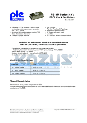 PE1120MV datasheet - PE11M Series 3.3 V PECL Clock Oscillators