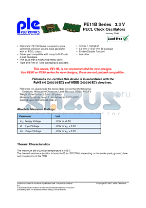 PE1144BEV datasheet - PE11B Series 3.3 V PECL Clock Oscillators