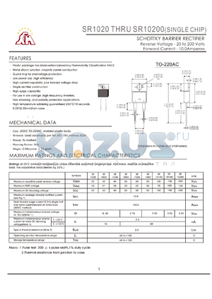 SR10150 datasheet - SCHOTTKY BARRIER RECTIFLER