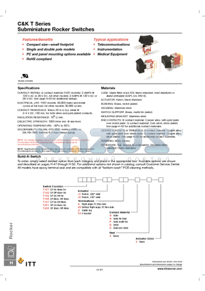 T205J1AVKE2 datasheet - Subminiature Rocker Switches