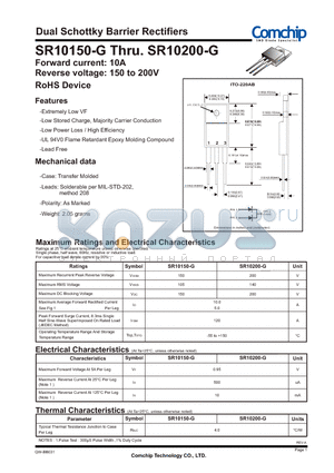 SR10150-G datasheet - Dual Schottky Barrier Rectifiers