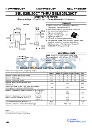 SBLB25L20CT datasheet - SCHOTTKY RECTIFIER