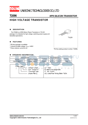 T2096-TM3-T datasheet - HIGH VOLTAGE TRANSISTOR