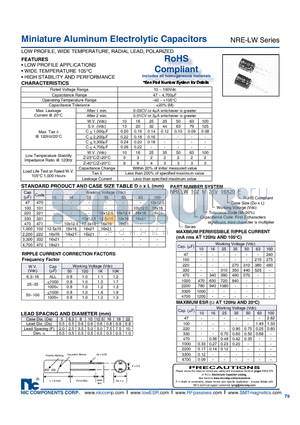 NRE-LW datasheet - Miniature Aluminum Electrolytic Capacitors