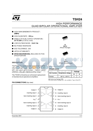 TSH24ID datasheet - HIGH PERFORMANCE QUAD BIPOLAR OPERATIONAL AMPLIFIER