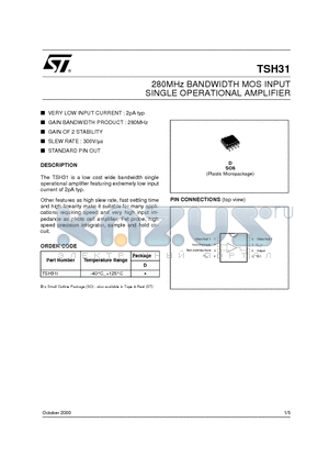 TSH31 datasheet - 280MHz BANDWIDTH MOS INPUT SINGLE OPERATIONAL AMPLIFIER