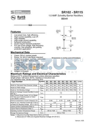 SR102 datasheet - 1.0 AMP. Schottky Barrier Rectifiers