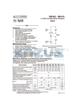 SR102 datasheet - 1.0 AMP. Schottky Barrier Rectifiers