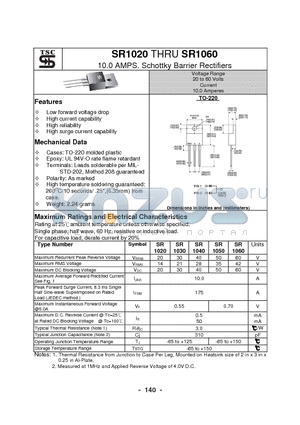 SR1020 datasheet - 10.0 AMPS. Schottky Barrier Rectifiers