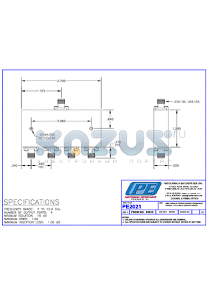 PE2021 datasheet - SMA FEMALE POWER DIVIDER FREQUENCY RANGE:7-12.4 GHz 4 OUTPUT  PORTS