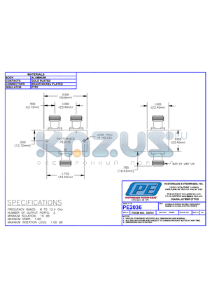 PE2036 datasheet - N FEMALE POWER DIVIDER, FREQUENCY RANGE:8-12.4 GHz OUTPUT PORTS