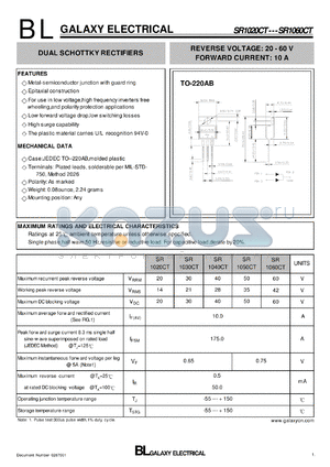 SR1020CT datasheet - DUAL SCHOTTKY RECTIFIERS