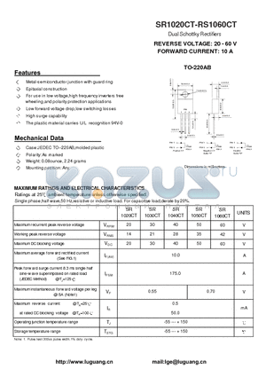 SR1020CT datasheet - Dual Schottky Rectifiers