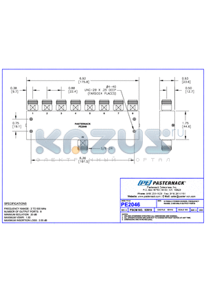 PE2046 datasheet - N FEMALE POWER DIVIDER, FREQUENCY RANGE:2-500 MHz 8 OUTPUT PORTS