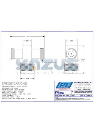 PE2066 datasheet - N FEMALE E-MALE-FEMALE RESISTIVE POWER DIVIDER, FREQUENCY RANGE: DC TO 18 GHz