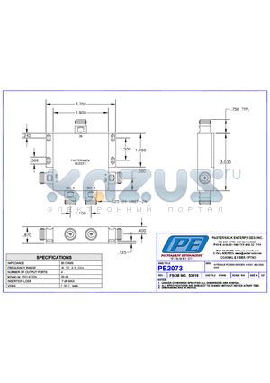 PE2073 datasheet - N FEMALE POWER DIVIDER 4-WAY 800-2500 MHZ