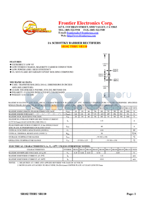 SR103 datasheet - 1A SCHOTTKY BARRIER RECTIFIERS