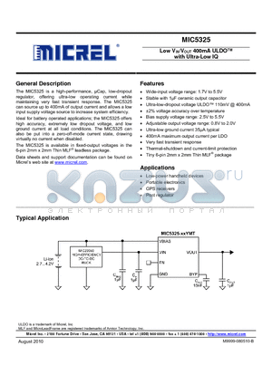 MIC5325-1.2YMT datasheet - Low VIN/VOUT 400mA ULDO with Ultra-Low IQ