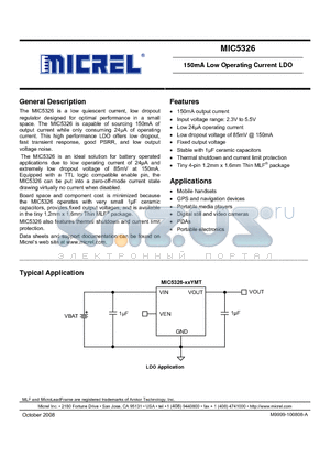 MIC5326-2.8YMT datasheet - 150mA Low Operating Current LDO