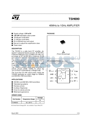 TSH690ID datasheet - 40MHz to 1GHz AMPLIFIER