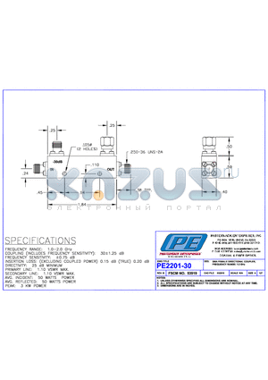 PE2201-30 datasheet - SMA FEMALE DIRECTIONAL COUPLER FREQUENCY RANGE:1-2 GHz