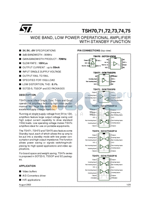 TSH70 datasheet - WIDE BAND, LOW POWER OPERATIONAL AMPLIFIER WITH STANDBY FUNCTION