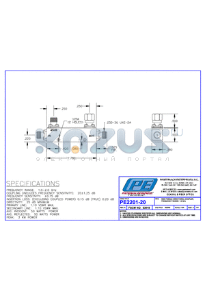 PE2201-20 datasheet - SMA FEMALE DIRECTIONAL COUPLER FREQUENCY RANGE:1-2 GHz