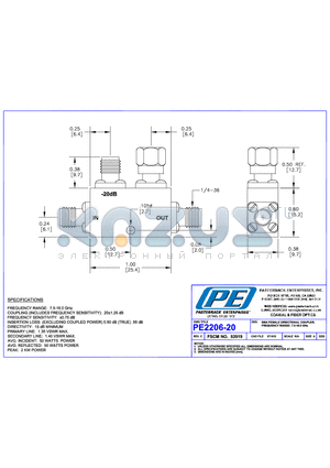 PE2206-20 datasheet - SMA FEMALE DIRECTIONAL COUPLER, FREQUENCY RANGE:7.5-16.0 GHz